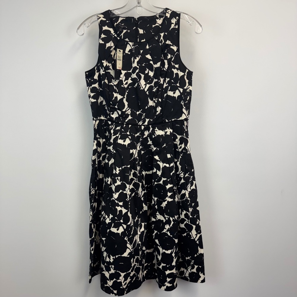 Talbots Petites Black White Floral Cotton Fit Flare Dress 4P NWT 37785664